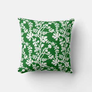 Cojín Decorativo Patrón Repetidor De Flores Verde Y Blanco
