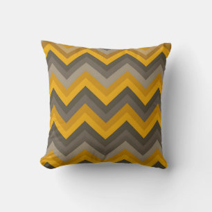 Cojín Decorativo Patrón Retro Chevron Mostaza Amarillo Gris 