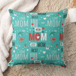 Cojín Decorativo Patrón Retro de Amor de Mamá en Turquesa Cómic