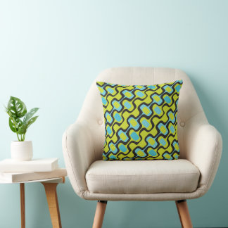 Cojín Decorativo Patrón retro de Aqua y Chartreuse de Mediano Siglo