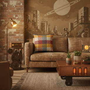 Cojín Decorativo Patrón retro de bloque moderno geométrico colorido