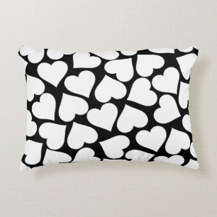 Cojín Decorativo Patrón retro de corazón blanco y negro