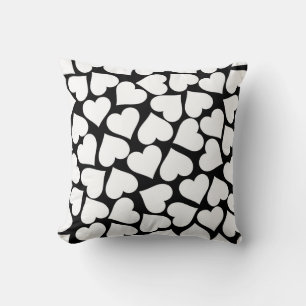 Cojín Decorativo Patrón retro de corazón blanco y negro