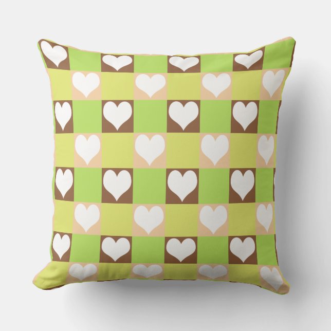 Cojín Decorativo Patrón Retro de Corazón con Cuadros (Anverso)