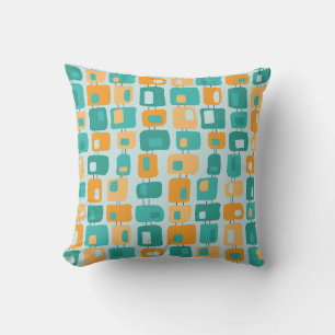 Cojín Decorativo Patrón Retro de Cuadrados Funky Aqua, Verde Azulad
