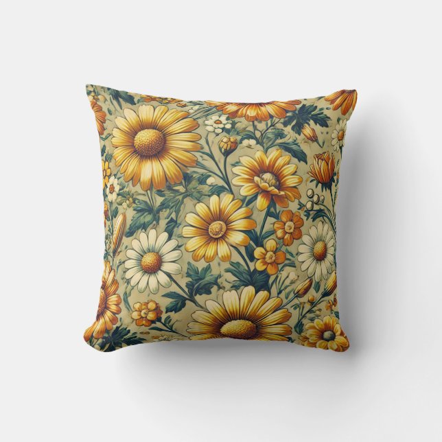 Cojín Decorativo Patrón retro de Daisies (Anverso)