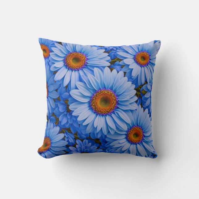 Cojín Decorativo Patrón retro de girasoles florales azules daisises (Anverso)