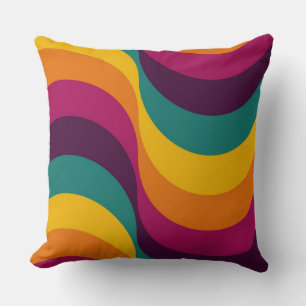 Cojín Decorativo Patrón Retro de los Cincuenta en Púrpura Amarillo 