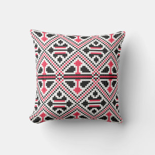 Cojín Decorativo Patrón retro de punto cruzado rojo y negro