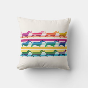 Cojín Decorativo Patrón Retro de Rayas de Dachshund Colorido