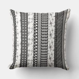 Cojín Decorativo Patrón Retro de Rayas en Blanco y Negro 1