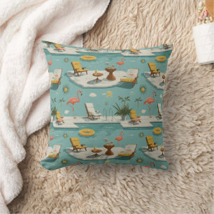 Cojín Decorativo Patrón Retro de Verano junto a la Piscina de Flame