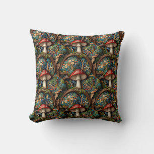 Cojín Decorativo Patrón retro elegante bohemio de bosque de hongos