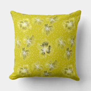 Cojín Decorativo Patrón retro floral amarillo oliva