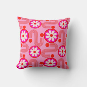 Cojín Decorativo Patrón retro floral rosado moderno de mediados de 