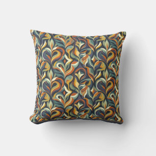 Cojín Decorativo Patrón Retro Groovy Floral Swirl Azul Marino Verde
