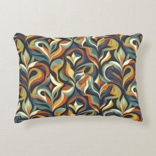 Cojín Decorativo Patrón Retro Groovy Floral Swirl Azul Marino Verde