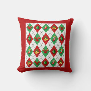 Cojín Decorativo Patrón retro rojo y verde Navidades reversibles