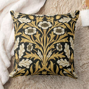 Cojín Decorativo Patrón Roble Negro Dorado Vintage William Morris