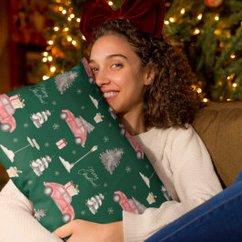 Cojín Decorativo Patrón rojo de invierno Feliz Navidad Verde