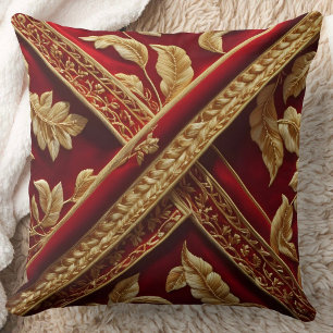 Cojín Decorativo Patrón rojo dorado de bordado con aspecto vintage