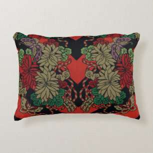 Cojín Decorativo Patrón Rojo Negro Floral Japonés Vintage Peonía