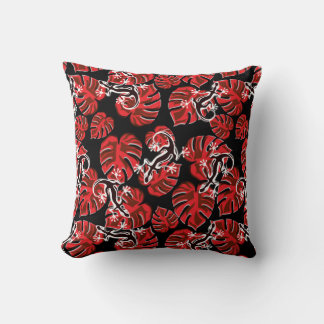 Cojín Decorativo Patrón rojo y negro: geckos y hojas