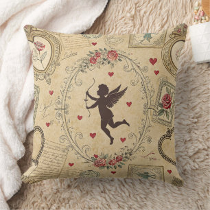 Cojín Decorativo Patrón Romántico de Cupido Vintage