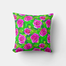 Cojín Decorativo Patrón Rosa de color de agua rosa de fucsia