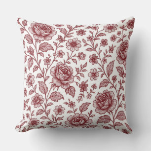 Cojín Decorativo Patrón Rosa de color rojo oscuro