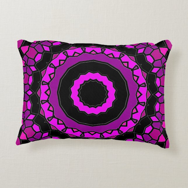 Cojín Decorativo Patrón rosa morado y Kaleidoscopio negro (Reverso)