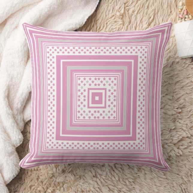 Cojín Decorativo Patrón rosa rayado con estrellas (Manta)