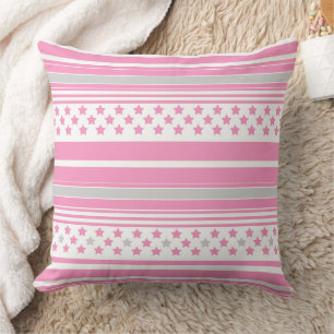 Cojín Decorativo Patrón rosa rayado con estrellas