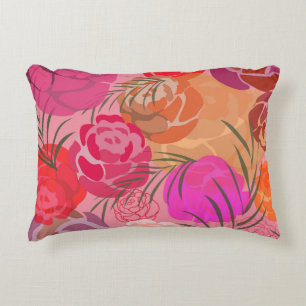Cojín Decorativo Patrón rosa rosa rosa con flores y plantas