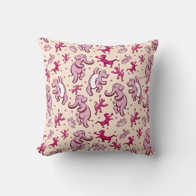 Cojín Decorativo Patrón rosado de baile de animales curados (Anverso)