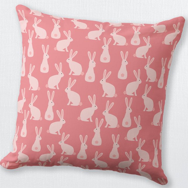 Cojín Decorativo Patrón rosado de conejo conejo chiquito (Cute Bunny Rabbit pink pattern throw pillow)