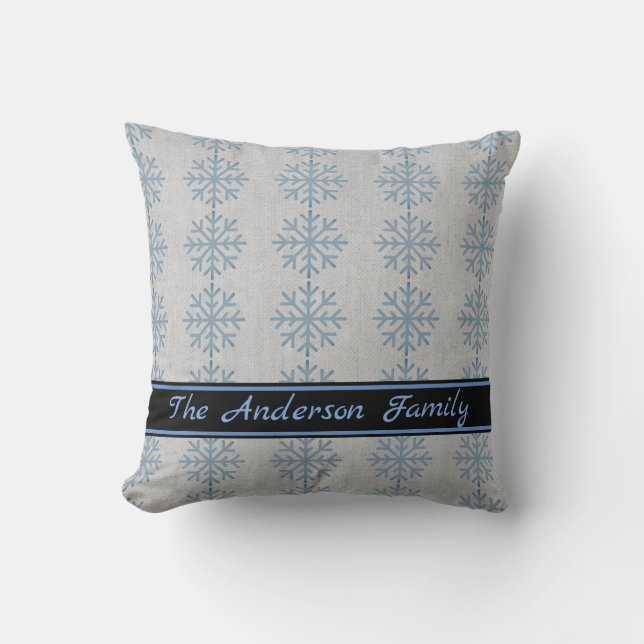 Cojín Decorativo Patrón Rustic Burlap Blue Snowflake Personalizado (Anverso)