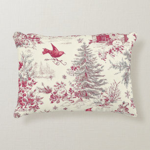 Cojín Decorativo Patrón Rústico de Navidades de Pájaro y Poinsettia