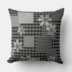 Cojín Decorativo Patrón rústico de patchwork en blanco y negro retr