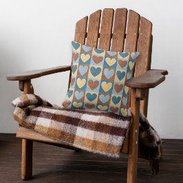 Cojín Decorativo Patrón Rústico del Corazón Amarillo Azul