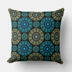 Cojín Decorativo Patrón sagrado fractal azul verde