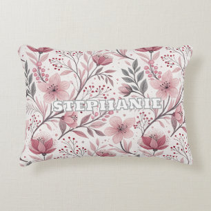 Cojín Decorativo Patrón Sakura de flores de cerezo rosa en blanco (