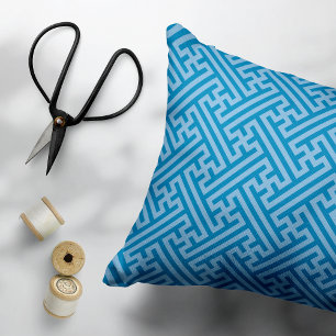 Cojín Decorativo Patrón Sayagata, japonés, azul y azul bebé