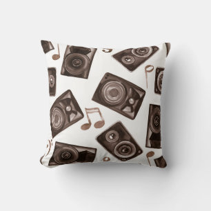 Cojín Decorativo Patrón Sepia de altavoces de música acuarela