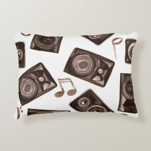 Cojín Decorativo Patrón Sepia de altavoces de música acuarela