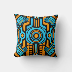Cojín Decorativo patrón simétrico azul y naranja 155