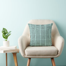 Cojín Decorativo Patrón simple de cuadrados negros en Verde azulado