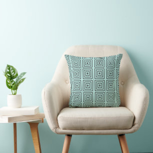 Cojín Decorativo Patrón simple de cuadrados negros sobre azul turqu