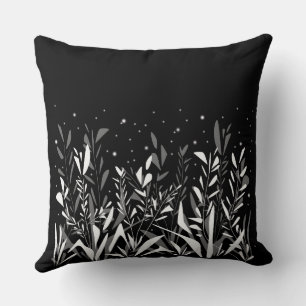 Cojín Decorativo Patrón simple en blanco y negro con plantas silves
