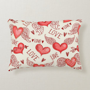 Cojín Decorativo Patrón sin brillo con corazones. Feliz Día de San 